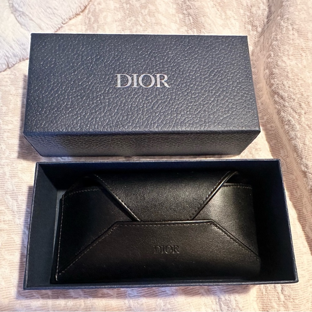 Dior Black Sunglasses Case  eyeglass case with 2 cleaning cloths and blue box